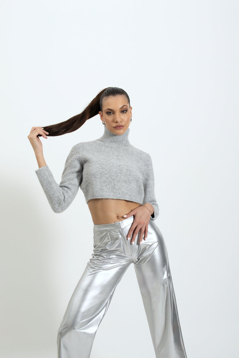 Georgina Cropped Sweater - Silver