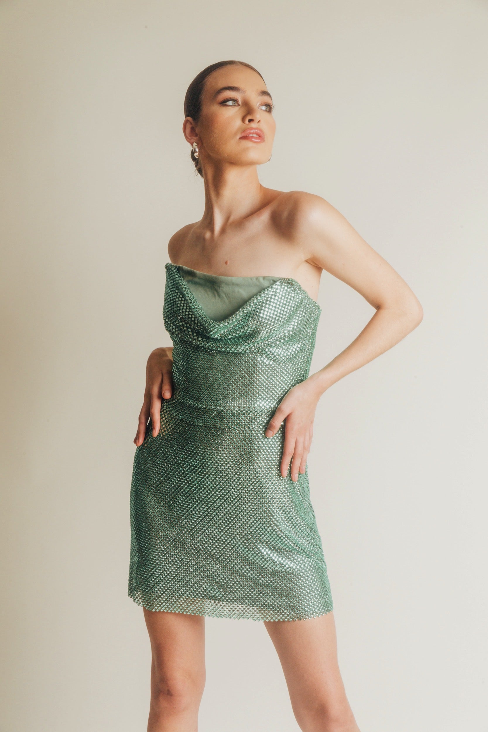 Mariandree Gaitan Women's Camilla Draped Crystal-Embellished Mini Dress in Mint Green Size Medium
