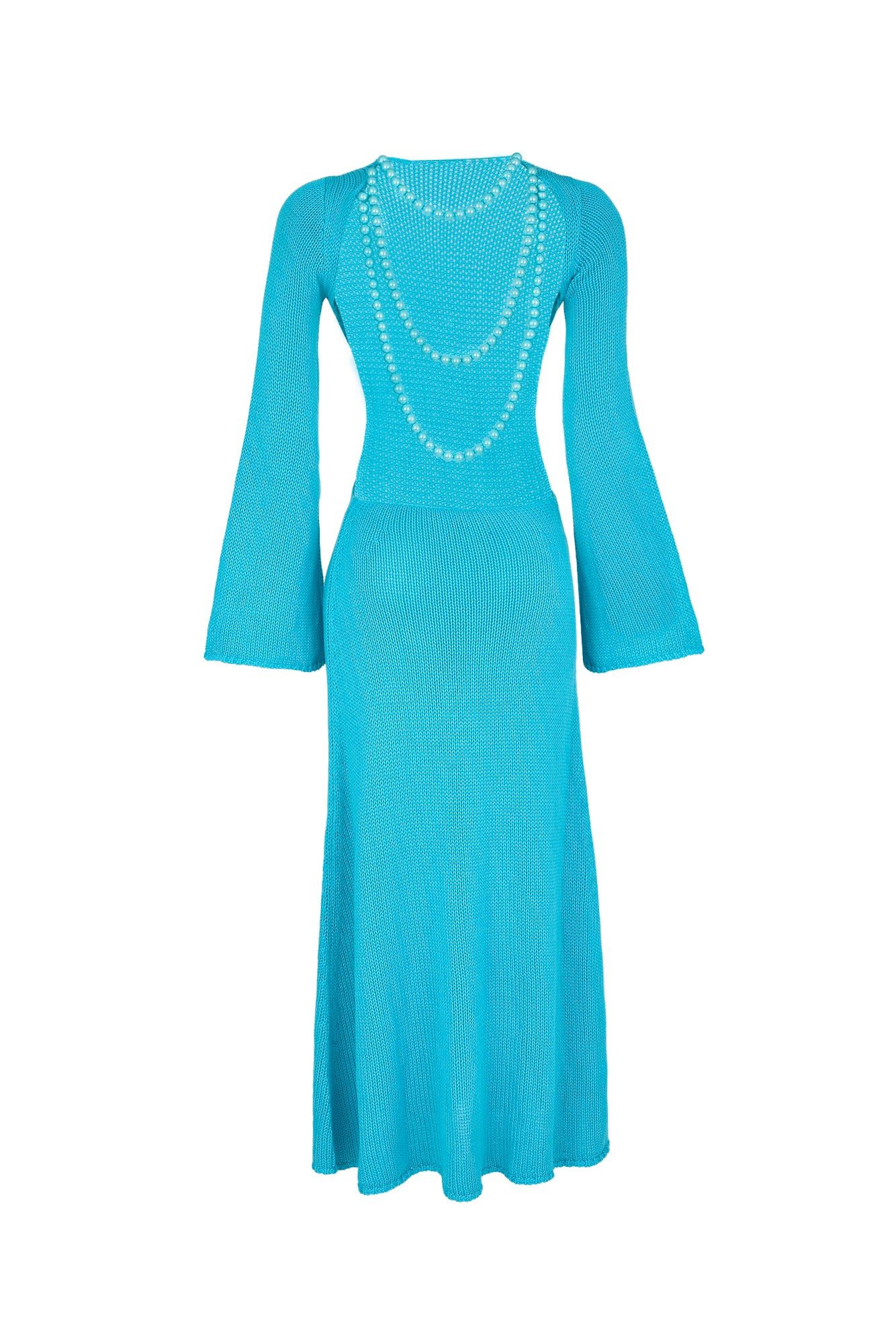 Mariandree Gaitan Women's Maite Faux-Pearl Embellished Open-Back Knit Midi Dress in Turquoise Blue Size Large | Cotton/Acrylic Mariandree Gaitan Women's Maite Faux-Pearl Embellished Open-Back Knit Midi Dress in Turquoise Blue Size Large | Cotton/Acrylic